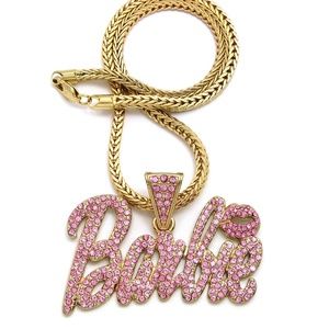 Pink Barbie Lips pendant 4mm/18" Franco Chain